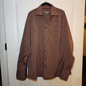 Men's Kenneth Cole Reaction Brown Striped Dress Shirt Large Double Cuff Link